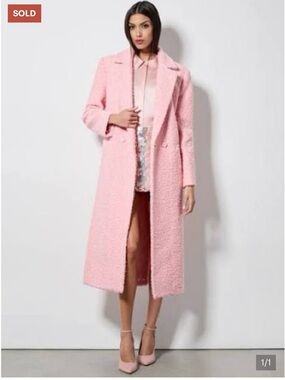 Alice + Olivia Jimmy Long Pink Bouclé Trench Coat